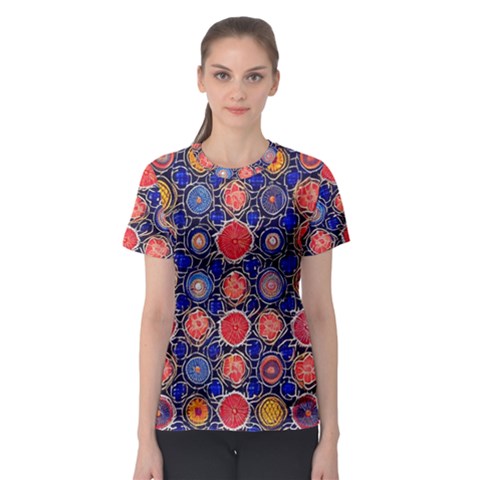 Retro Geometric Shapes And Flowers 3 Women s Sport Mesh T-shirt by violetheavensky