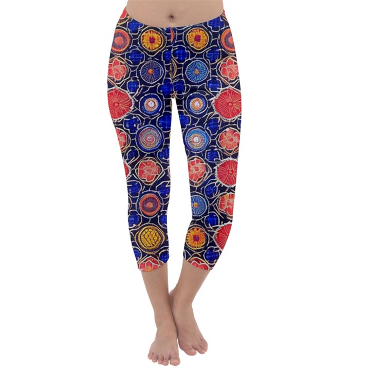 Retro Geometric Shapes And Flowers 3 Capri Winter Leggings 