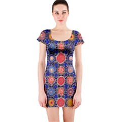 Retro Geometric Shapes And Flowers 3 Short Sleeve Bodycon Dress by violetheavensky