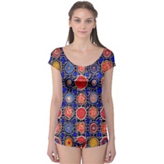 Retro Geometric Shapes And Flowers 3 Boyleg Leotard 