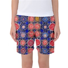 Retro Geometric Shapes And Flowers 3 Women s Basketball Shorts