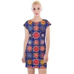 Retro Geometric Shapes And Flowers 3 Cap Sleeve Bodycon Dress by violetheavensky