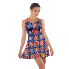 Retro Geometric Shapes And Flowers 3 Cotton Racerback Dress