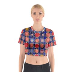 Retro Geometric Shapes And Flowers 3 Cotton Crop Top