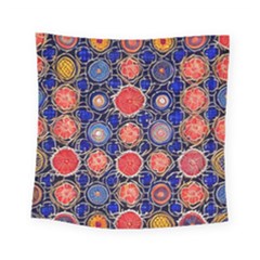 Retro Geometric Shapes And Flowers 3 Square Tapestry (small) by violetheavensky