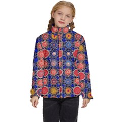 Retro Geometric Shapes And Flowers 3 Kids  Puffer Bubble Jacket Coat