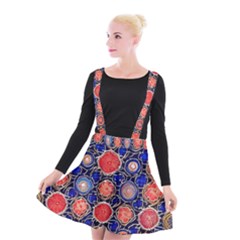 Retro Geometric Shapes And Flowers 3 Suspender Skater Skirt