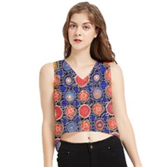 Retro Geometric Shapes And Flowers 3 V-neck Cropped Tank Top