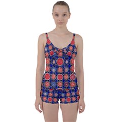 Retro Geometric Shapes And Flowers 3 Tie Front Two Piece Tankini