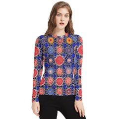 Retro Geometric Shapes And Flowers 3 Women s Long Sleeve Rash Guard by violetheavensky