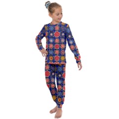 Retro Geometric Shapes And Flowers 3 Kids  Long Sleeve Set  by violetheavensky