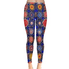 Retro Geometric Shapes And Flowers 3 Inside Out Leggings by violetheavensky