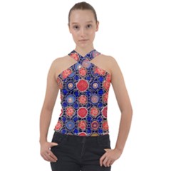 Retro Geometric Shapes And Flowers 3 Cross Neck Velour Top by violetheavensky