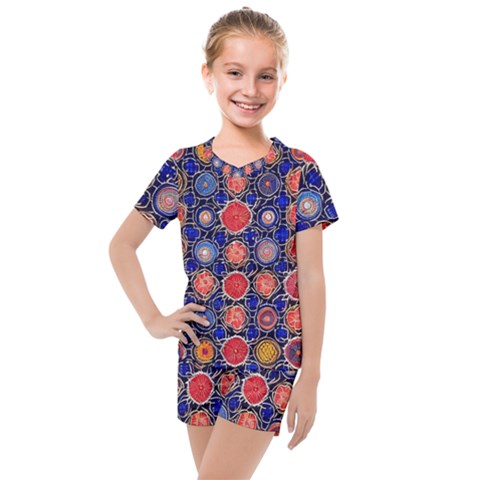 Retro Geometric Shapes And Flowers 3 Kids  Mesh T-shirt And Shorts Set by violetheavensky