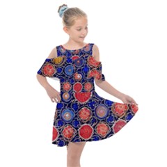 Retro Geometric Shapes And Flowers 3 Kids  Shoulder Cutout Chiffon Dress