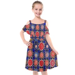 Retro Geometric Shapes And Flowers 3 Kids  Cut Out Shoulders Chiffon Dress