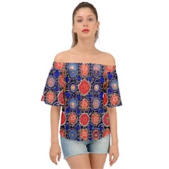 Retro Geometric Shapes And Flowers 3 Off Shoulder Short Sleeve Top