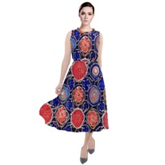 Retro Geometric Shapes And Flowers 3 Round Neck Boho Dress