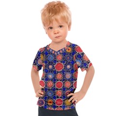 Retro Geometric Shapes And Flowers 3 Kids  Sports T-shirt