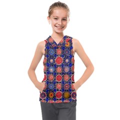 Retro Geometric Shapes And Flowers 3 Kids  Sleeveless Hoodie