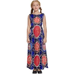 Retro Geometric Shapes And Flowers 3 Kids  Satin Sleeveless Maxi Dress