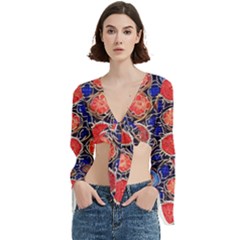 Retro Geometric Shapes And Flowers 3 Trumpet Sleeve Cropped Top