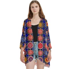 Retro Geometric Shapes And Flowers 3 Open Front 3/4 Sleeve Batwing Chiffon Cardigan Kimono by violetheavensky