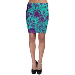 Mid Century Retro Floral 1970s 1960s Pattern 101 Bodycon Skirt