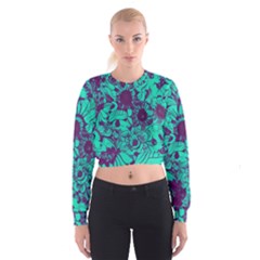 Mid Century Retro Floral 1970s 1960s Pattern 101 Cropped Sweatshirt