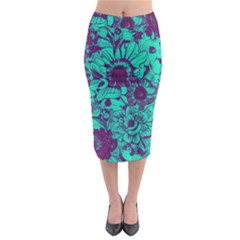 Mid Century Retro Floral 1970s 1960s Pattern 101 Midi Pencil Skirt