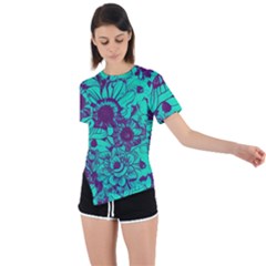 Mid Century Retro Floral 1970s 1960s Pattern 101 Asymmetrical Short Sleeve Sports T-shirt