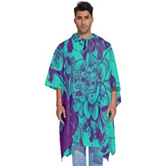 Mid Century Retro Floral 1970s 1960s Pattern 101 Men s Hooded Rain Ponchos