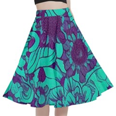 Mid Century Retro Floral 1970s 1960s Pattern 101 A-line Full Circle Midi Skirt With Pocket