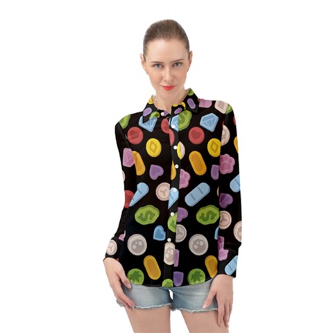 Ecstasy Pills Pattern Long Sleeve Chiffon Shirt by Valentinaart