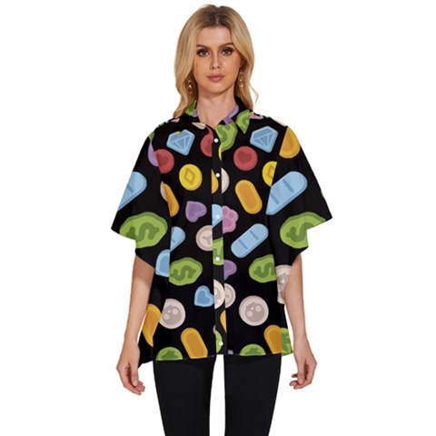 Ecstasy Pills Pattern Women s Batwing Button Up Shirt by Valentinaart