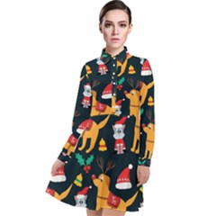 Funny Christmas Pattern Background Long Sleeve Chiffon Shirt Dress