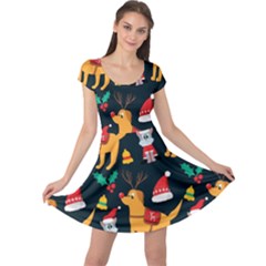 Funny Christmas Pattern Background Cap Sleeve Dress