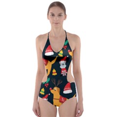 Funny Christmas Pattern Background Cut-out One Piece Swimsuit