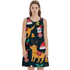 Funny Christmas Pattern Background Round Neck Sleeve Casual Dress With Pockets