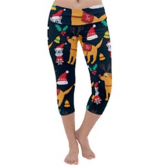 Funny Christmas Pattern Background Capri Yoga Leggings