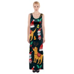 Funny Christmas Pattern Background Thigh Split Maxi Dress