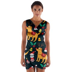 Funny Christmas Pattern Background Wrap Front Bodycon Dress