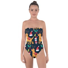 Funny Christmas Pattern Background Tie Back One Piece Swimsuit