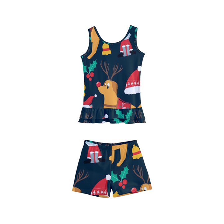 Funny Christmas Pattern Background Kids  Boyleg Swimsuit