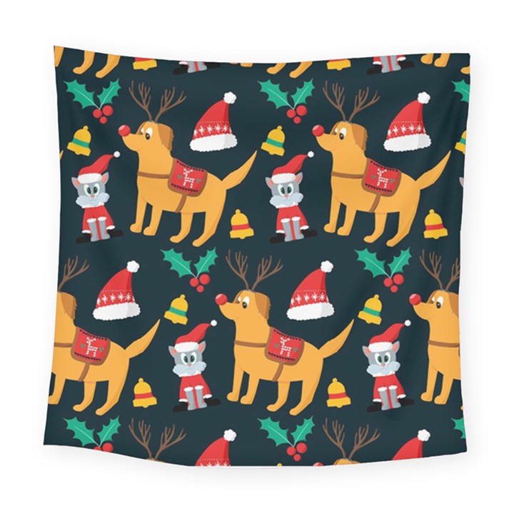 Funny Christmas Pattern Background Square Tapestry (Large)