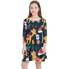 Funny Christmas Pattern Background Kids  Quarter Sleeve Skater Dress