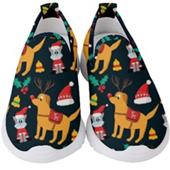 Funny Christmas Pattern Background Kids  Slip On Sneakers