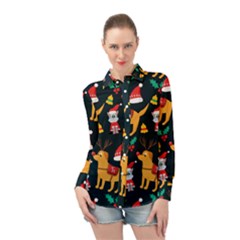 Funny Christmas Pattern Background Long Sleeve Chiffon Shirt