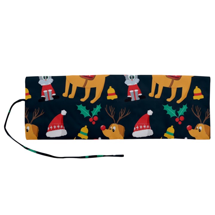 Funny Christmas Pattern Background Roll Up Canvas Pencil Holder (M)