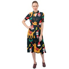 Funny Christmas Pattern Background Keyhole Neckline Chiffon Dress